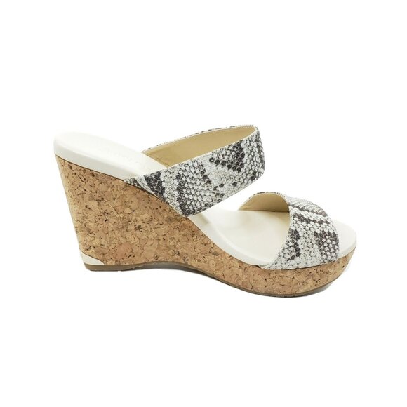 Jimmy Choo Parker Snakeskin Print Leather Cork Wedge Sandals Womens Size 39 US 9 - Picture 2 of 10